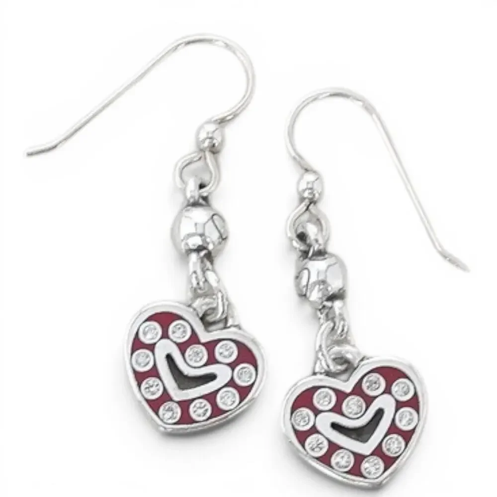 Brighton Sweet Hearts Red Enamel Dangle Earrings Clear Rhinestone Accents